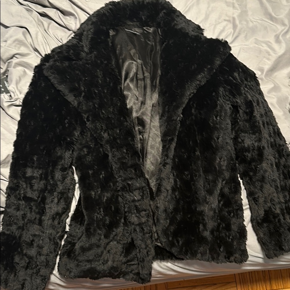 Faux fur black coat oversized